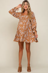 Camel Floral Long Sleeve Maternity Mini Dress