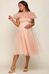 Light Pink Tulle Off Shoulder Maternity Midi Dress