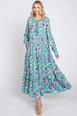 Jade Floral Smocked Ruffle Neck Maternity Maxi Dress