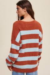 Light Blue Striped Fuzzy Cardigan