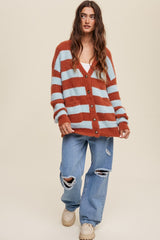 Light Blue Striped Fuzzy Cardigan