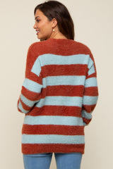 Light Blue Striped Fuzzy Maternity Cardigan