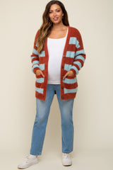 Light Blue Striped Fuzzy Maternity Cardigan