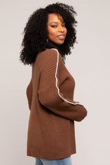 Brown Contrast Stitch Turtleneck Sweater