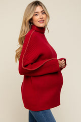 Red Contrast Stitch Turtleneck Maternity Sweater