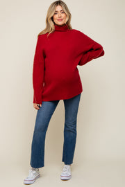 Red Contrast Stitch Turtleneck Maternity Sweater