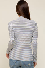 Ivory Striped Mock Neck Long Sleeve Maternity Top