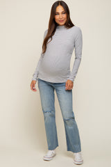 Ivory Striped Mock Neck Long Sleeve Maternity Top