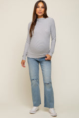 Ivory Striped Mock Neck Long Sleeve Maternity Top