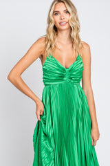 Green Satin Pleated Cutout Gown