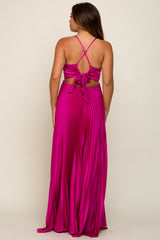 Magenta Satin Pleated Cutout Maternity Gown