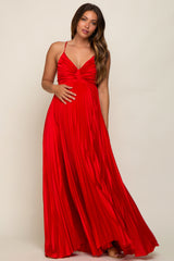 Red Satin Pleated Cutout Maternity Gown