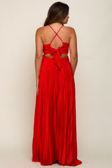 Red Satin Pleated Cutout Maternity Gown