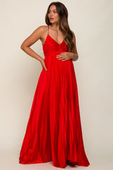 Red Satin Pleated Cutout Maternity Gown