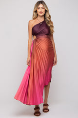 Rust Ombre Pleated Asymmetrical Maternity Maxi Dress