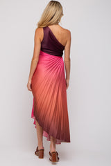 Rust Ombre Pleated Asymmetrical Maternity Maxi Dress