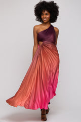 Rust Ombre Pleated Asymmetrical Maternity Maxi Dress