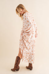 Taupe Floral Ruffle Long Sleeve Tiered Maxi Dress