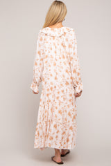 Taupe Floral Ruffle Long Sleeve Tiered Maternity Maxi Dress