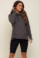 Charcoal Cowl Neck Maternity Hooded Sweatshirt