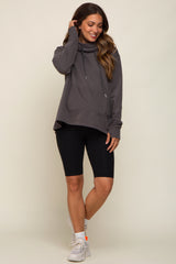 Charcoal Cowl Neck Maternity Hooded Sweatshirt