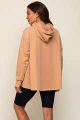 Camel Cowl Neck Maternity Hooded Sweatshirt