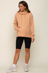 Camel Cowl Neck Maternity Hooded Sweatshirt