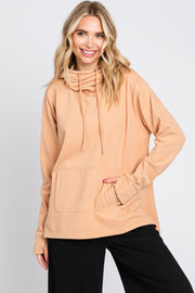 Camel Cowl Neck Hooded Sweatshirt