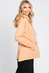 Camel Cowl Neck Hooded Sweatshirt