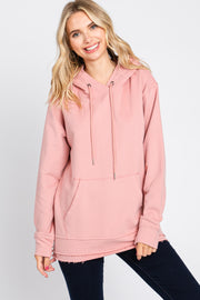 Mauve Raw Hem Hooded Sweatshirt