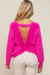 Fuchsia Back Cutout Lace Accent Maternity Sweater