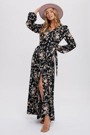 Black Floral Wrap Maxi Dress