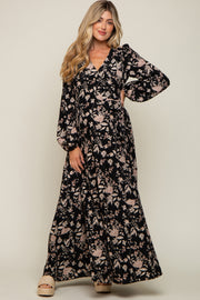 Black Floral Wrap Maternity Maxi Dress