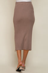 Mocha Ribbed Knit Slit Maternity Midi Skirt