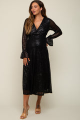 Black Sequin Long Sleeve Wrap Maternity Maxi Dress