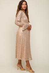 Gold Sequin Long Sleeve Wrap Maternity Maxi Dress