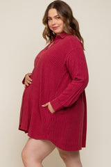 Burgundy Pinstriped Button-Down Linen Maternity Plus Dress