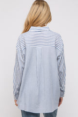 Blue Striped Button Up Long Sleeve Maternity Top