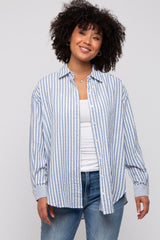 Blue Striped Button Up Long Sleeve Maternity Top