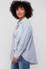 Blue Striped Button Up Long Sleeve Top