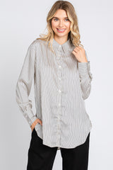 Grey Striped Button Up Long Sleeve Maternity Top