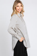 Grey Striped Button Up Long Sleeve Top