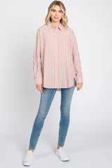 Mauve Striped Button Up Long Sleeve Top