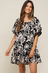 Black Floral Puff Sleeve Maternity Dress