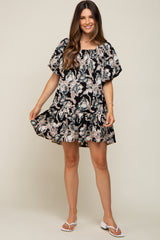 Black Floral Puff Sleeve Maternity Dress