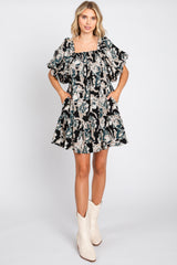 Black Floral Puff Sleeve Maternity Dress