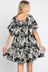 Black Floral Puff Sleeve Dress