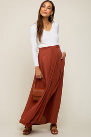 Rust Side Slit Maternity Maxi Skirt