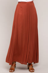 Rust Side Slit Maxi Skirt