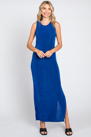 Royal Blue Side Slit Midi Dress